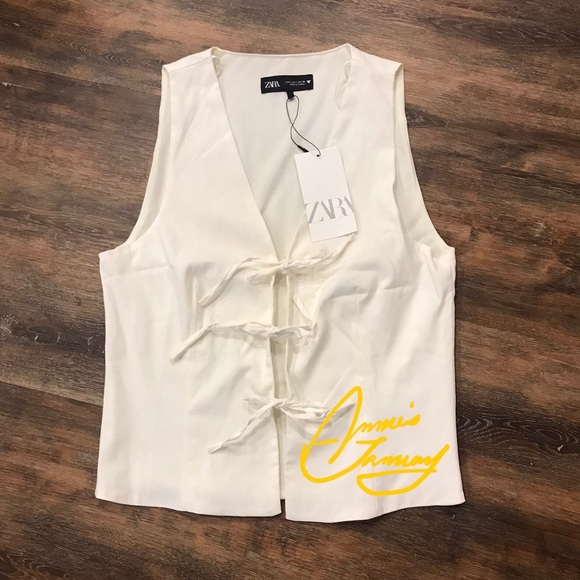 ZARA Women's Tied Vest(Ecru, US L / EUR L) - Picture 6 of 8
